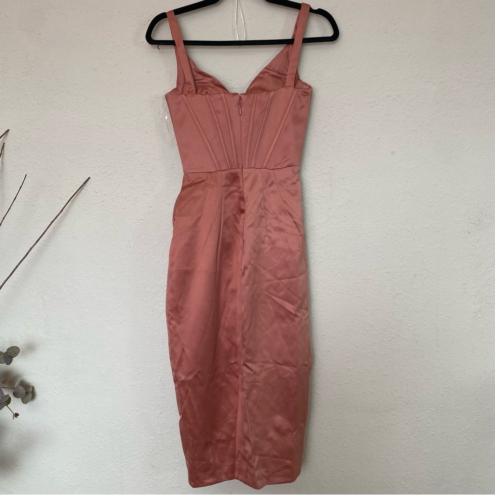 HOUSE OF CB 'Faye' Rose Satin Pleated Midi Dress NWOT size S - Picture 6 of 8